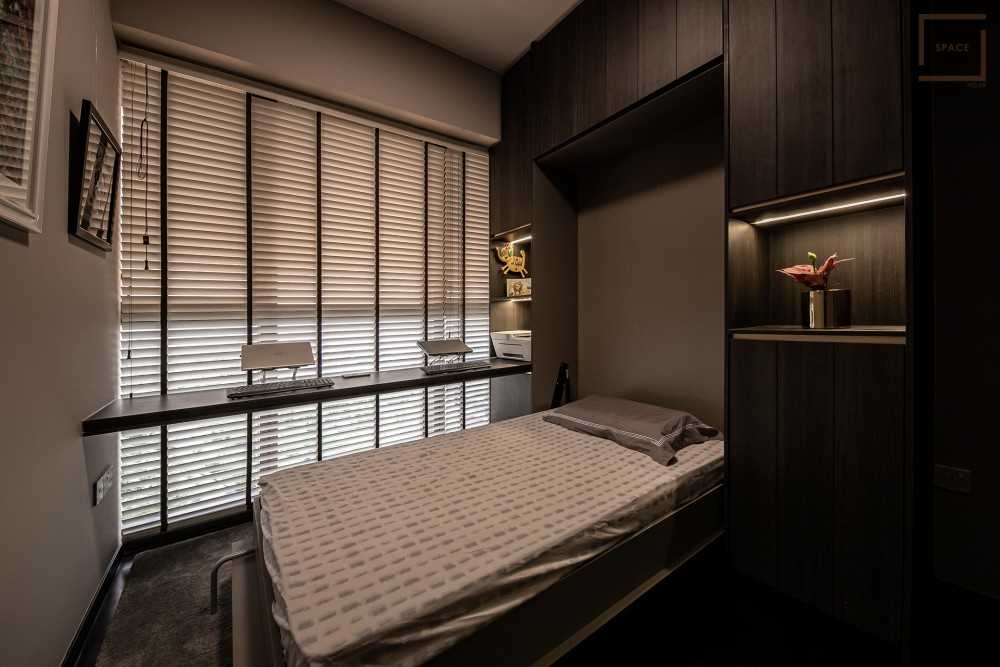 Modern Bedroom with Parquet Floor and Ceiling Light