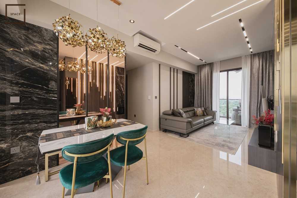 Modern Living Room with Feature Wall and Ceiling Light