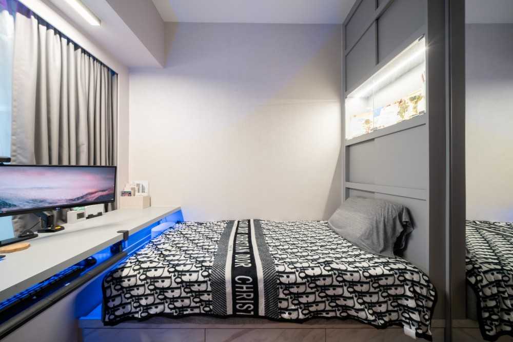 Modern Bedroom with Cupboard and Curtain