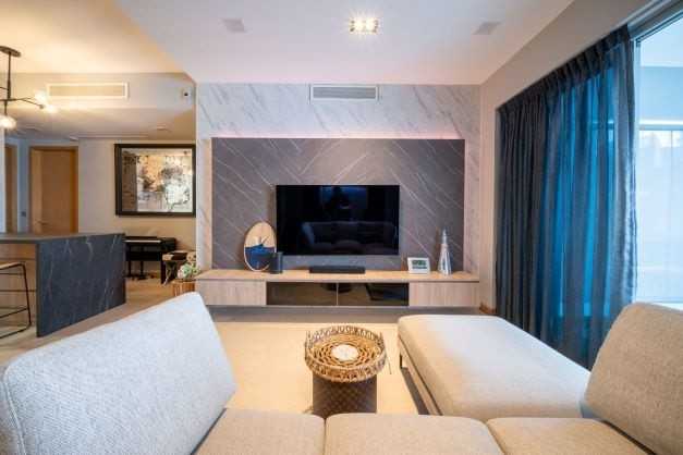 Modern Living Room with TV Console and Feature Wall