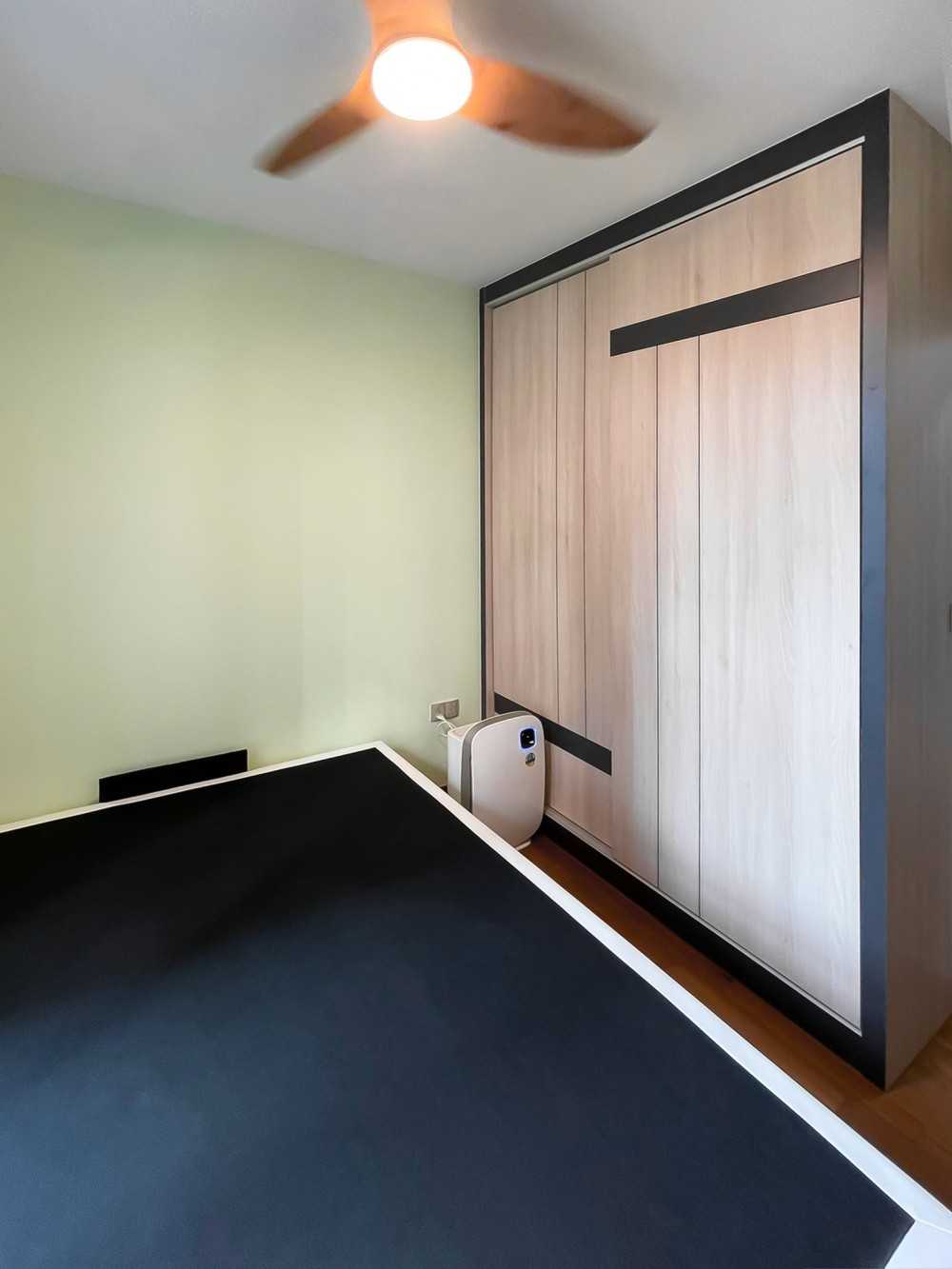 Scandinavian Bedroom with Wardrobe and Paintings