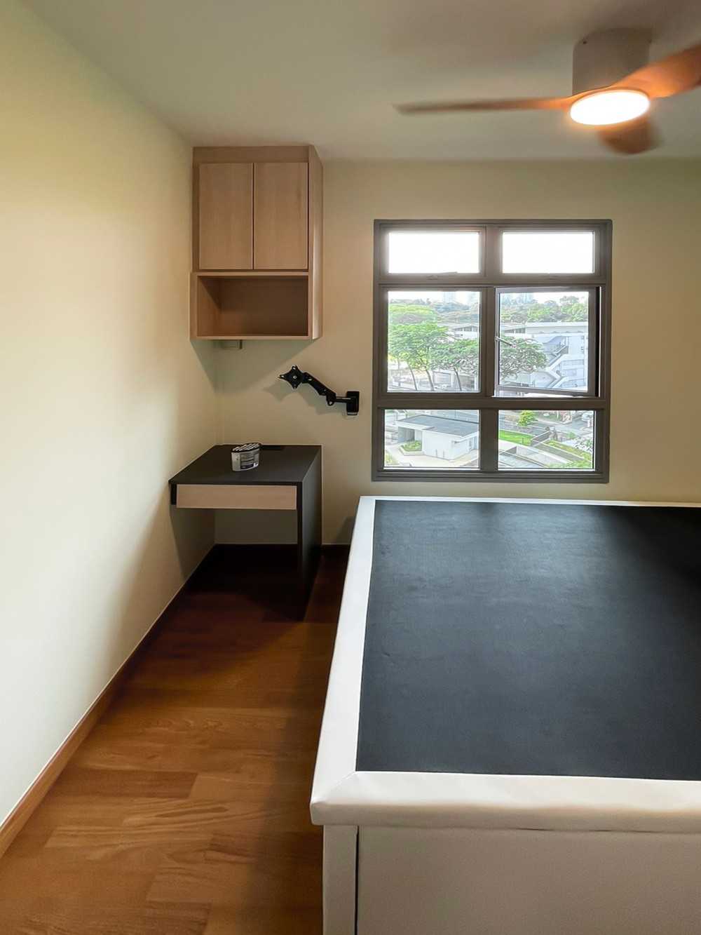 Scandinavian Bedroom with Window Grille and Bedroom Dresser