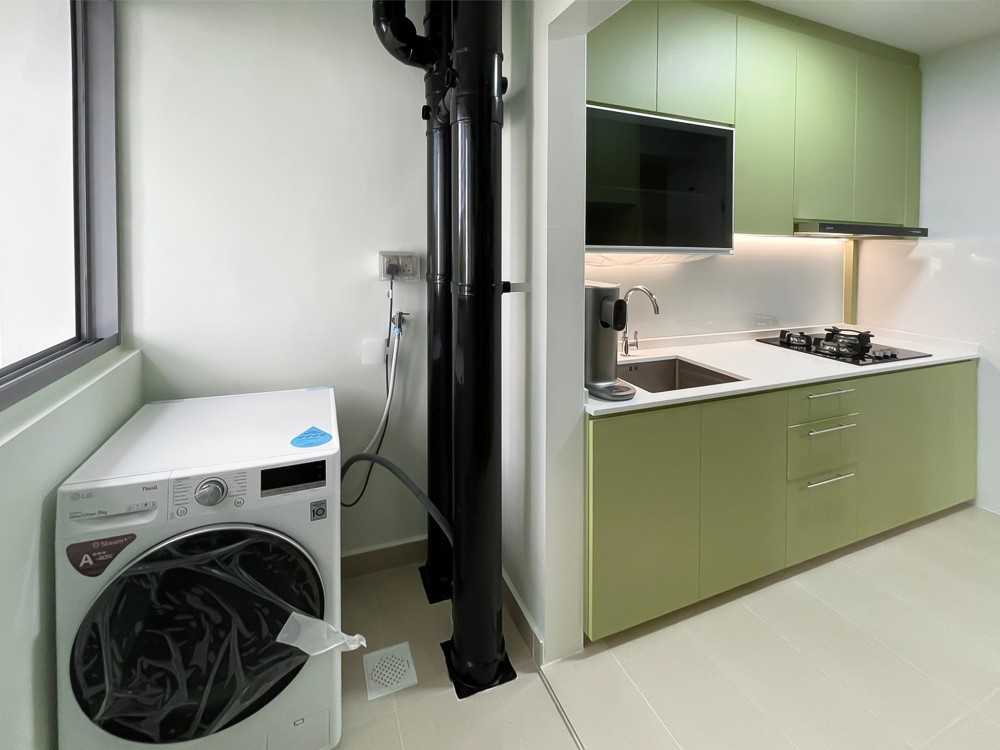 Scandinavian Kitchen with Kitchen Window and Washing Machine