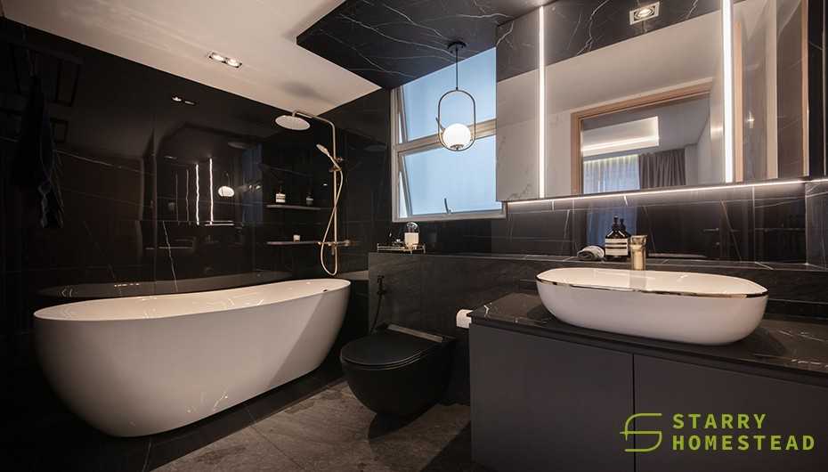 Modern Bathroom with Vanity Counter and Display Cabinets