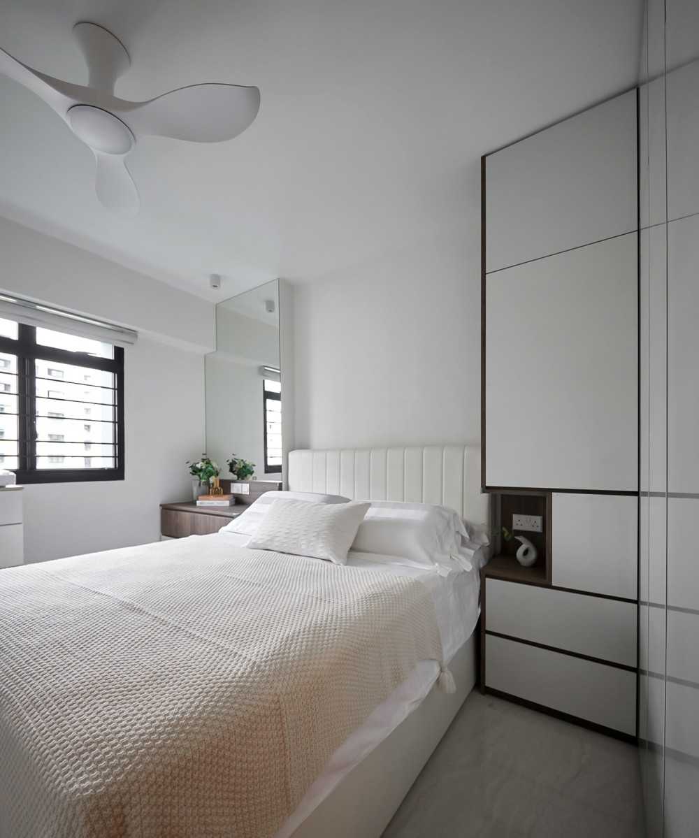 Modern Bedroom with Wardrobe and Window Grille