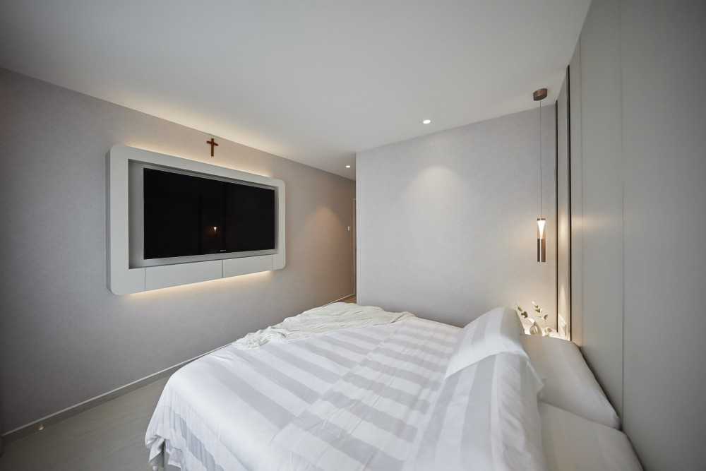 Modern Bedroom with TV Console and Bedside Table