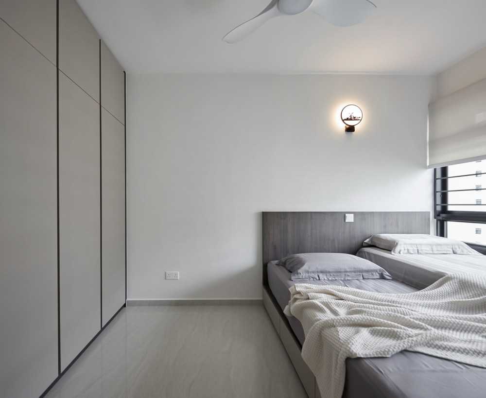 Modern Bedroom with Wardrobe and Window Grille