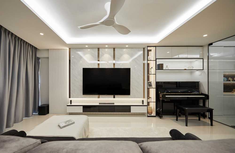 Modern Living Room with TV Console and Paintings