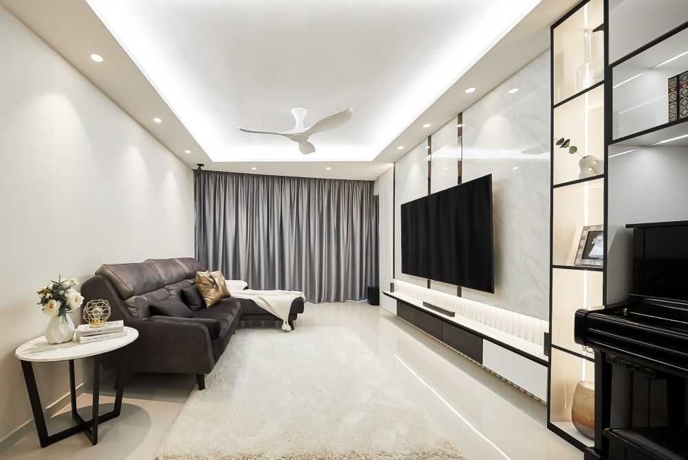 Modern Living Room with Bookshelf and TV Console