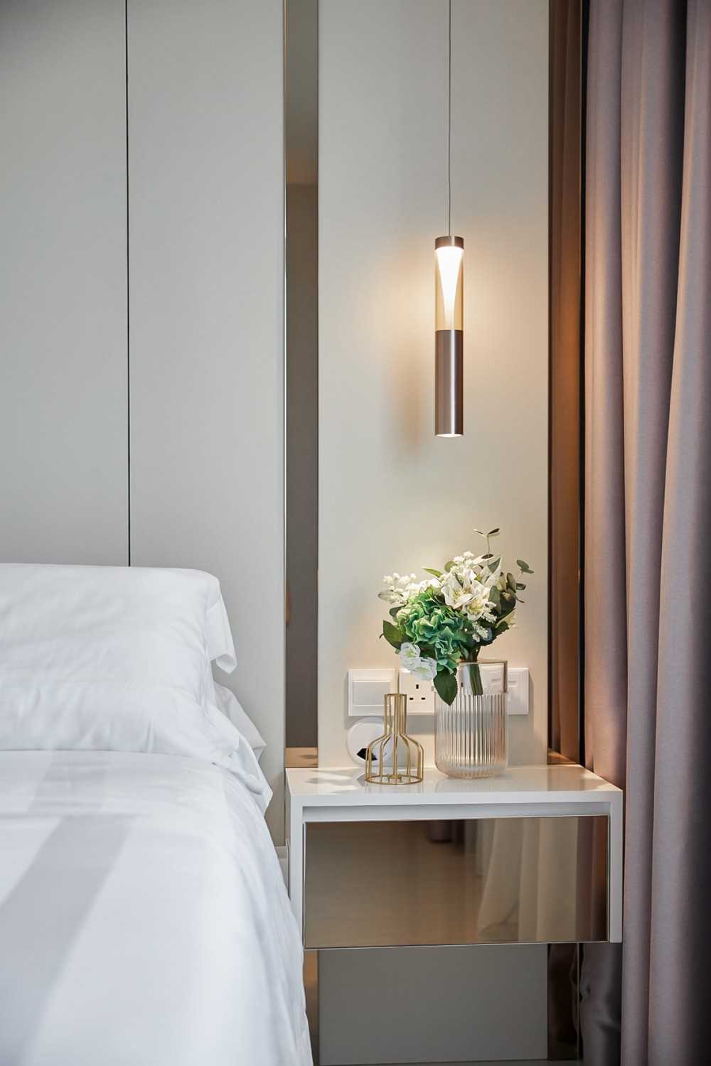 Modern Bedroom with Bedside Table and Paintings