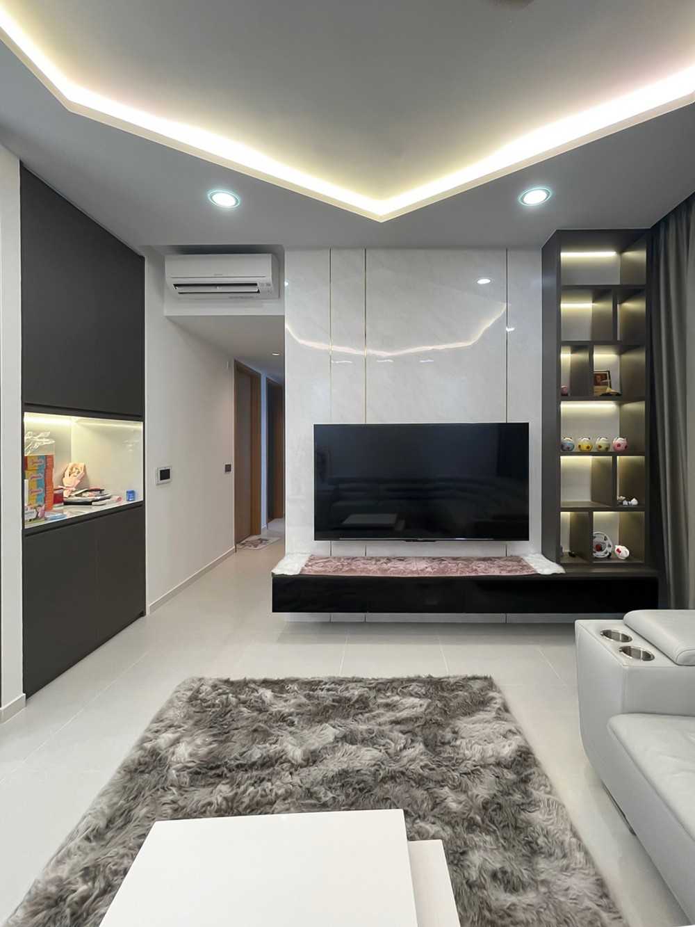 Scandinavian Living Room with TV Console and Paintings