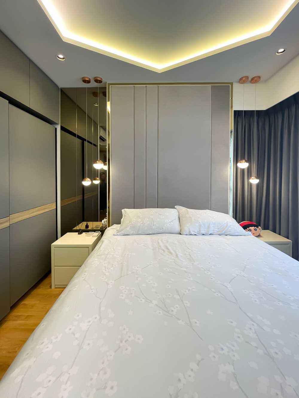 Scandinavian Bedroom with Wardrobe and Bedside Table