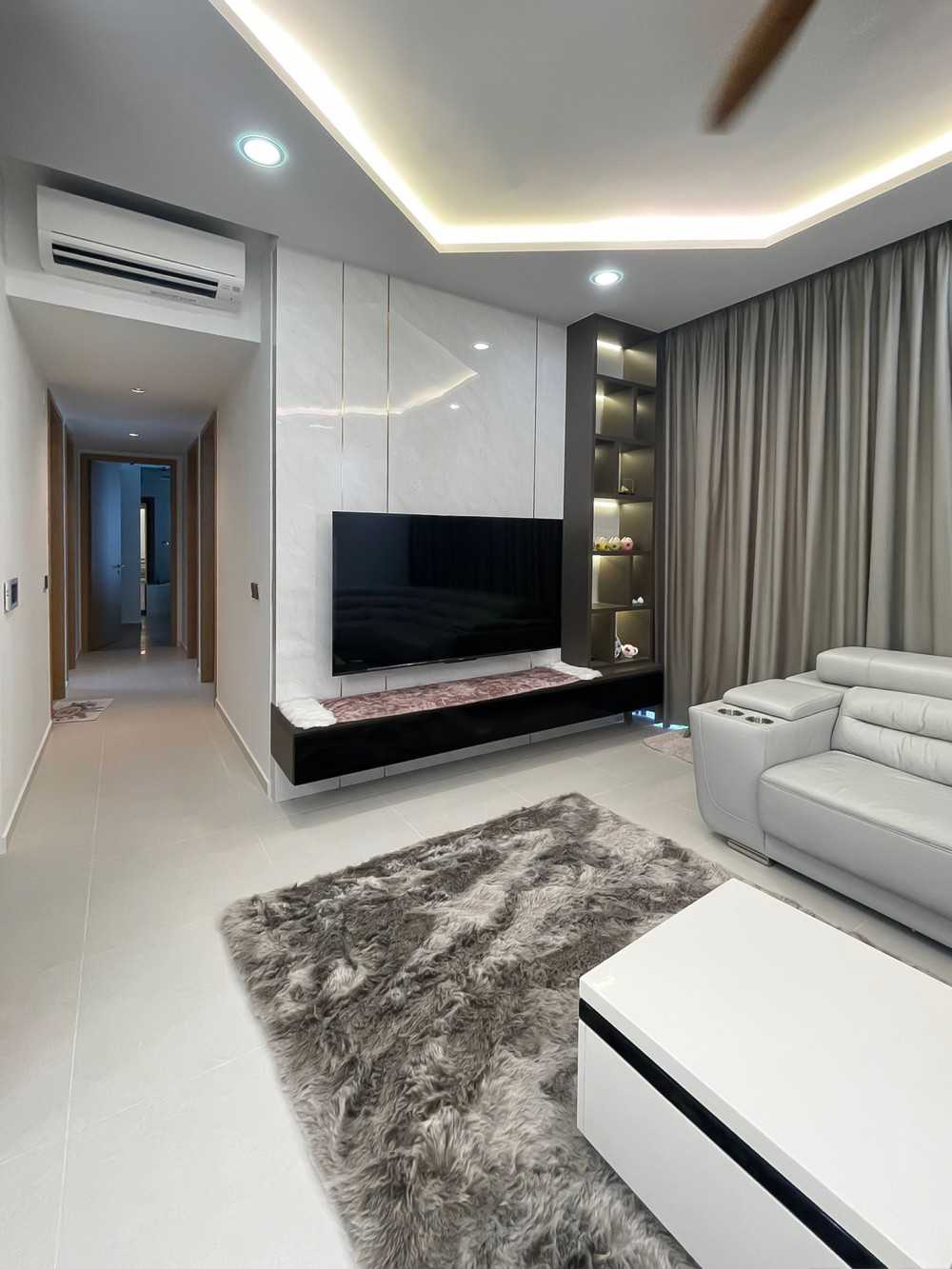 Scandinavian Living Room with TV Console and Feature Wall