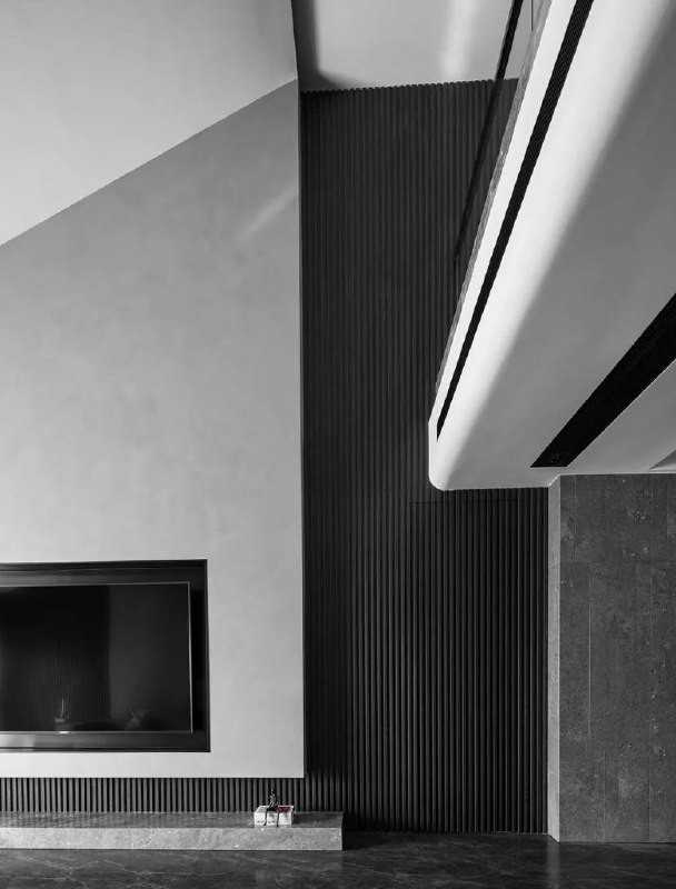 Contemporary Living Room with Homogeneous Tiles and TV Console