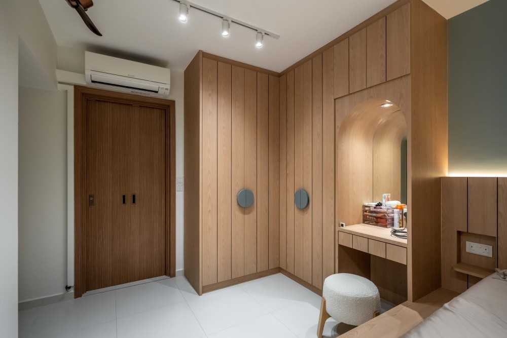 Scandinavian Bedroom with Platform Bed and Bedroom Dresser