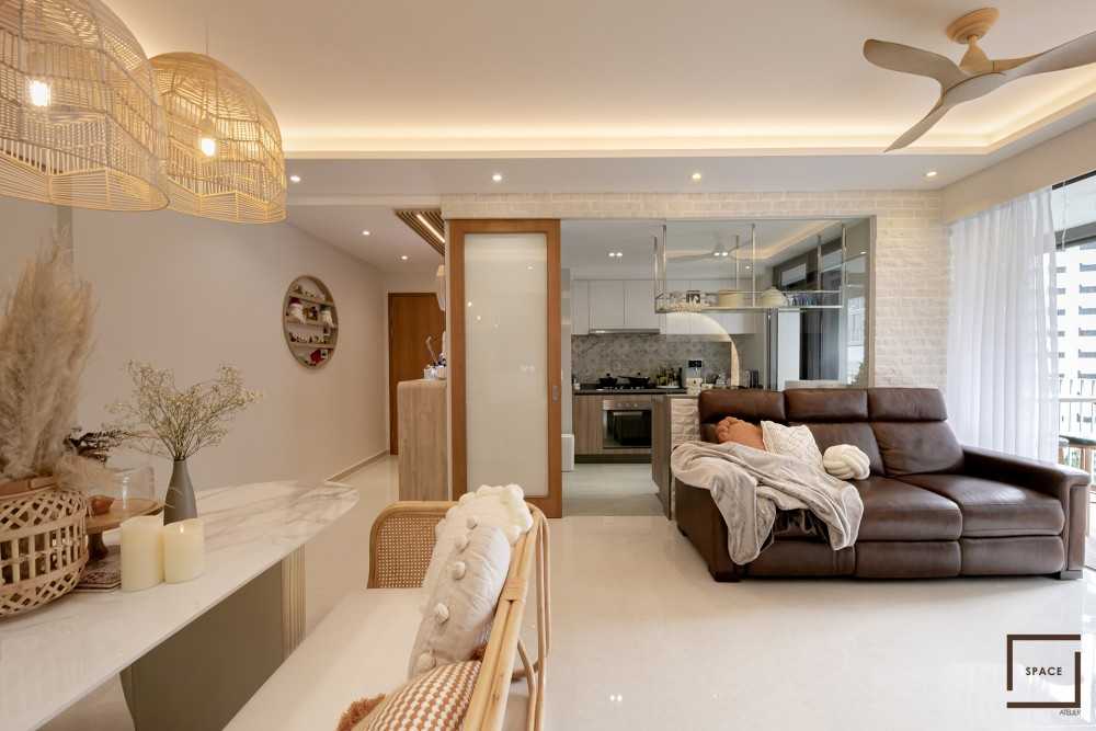 Modern Living Room with TV Console and Ceiling Light