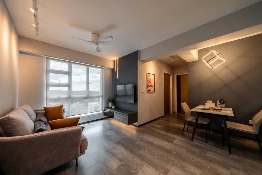 Contemporary Living Room with TV Console and Sofa