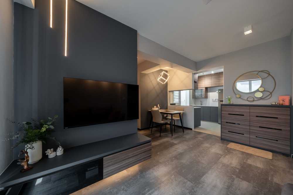Contemporary Living Room with TV Console and TV