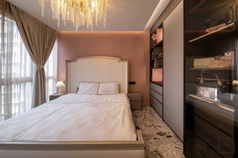 Modern Bedroom with Ceiling Light and Chandelier