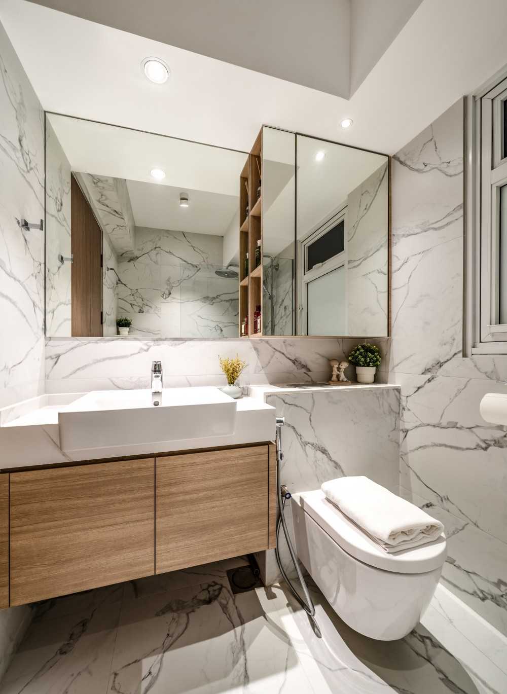 Scandinavian Bathroom with Countertop and Flooring