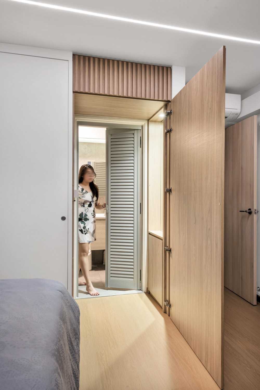 Minimalist Bedroom with Feature Wall and Wood Feature Wall