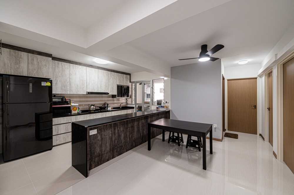Industrial Dining Room with Kitchen Island and Dining Table