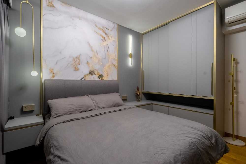 Contemporary Bedroom with Wood Flooring and Drop Ceiling