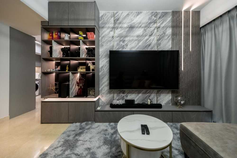 Contemporary Living Room with Wood Flooring and TV Console