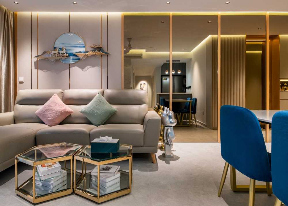 Contemporary Living Room with Feature Wall and Mirror