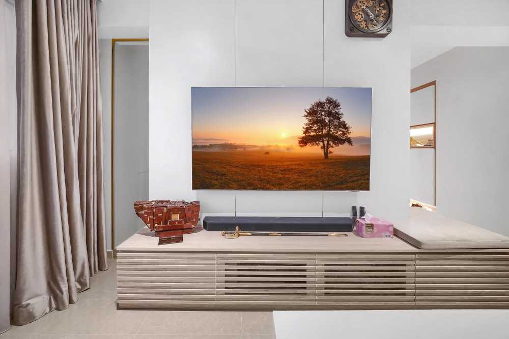 Contemporary Living Room with Settee and Marble Floor