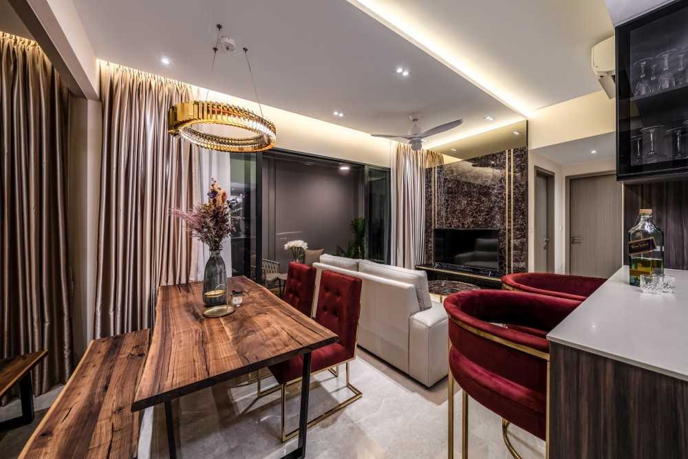Modern Living Room with Feature Wall and Chandelier