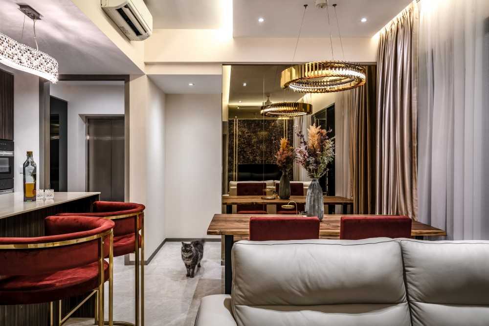 Modern Dining Room with Drop Ceiling and Dining Chairs