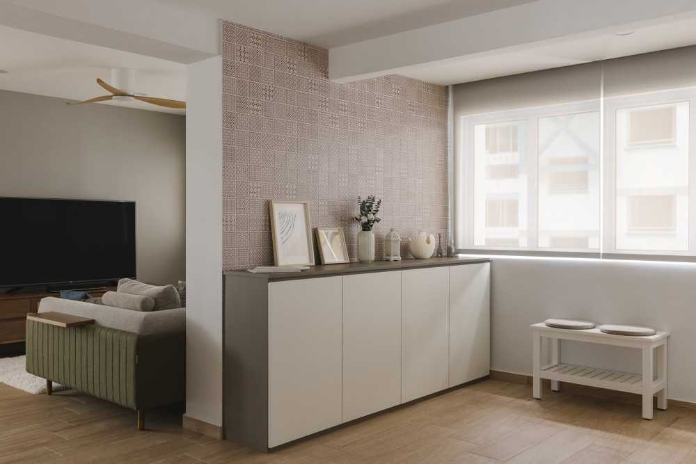 Scandinavian Entryway with Wood Flooring and Roller Blinds