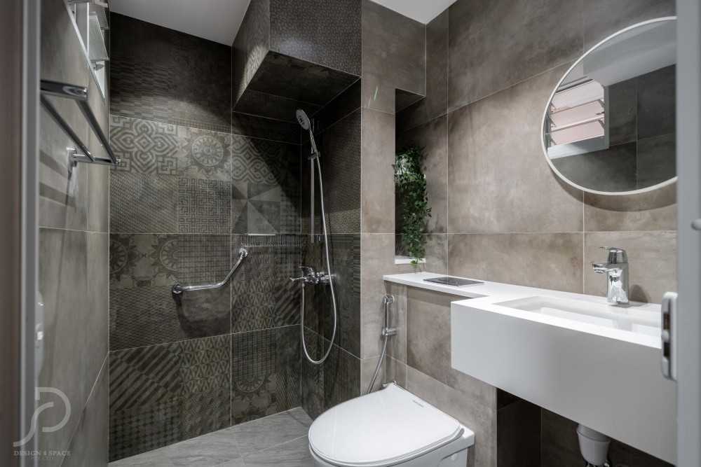 Modern Bathroom with Vinyl Flooring and Mirror