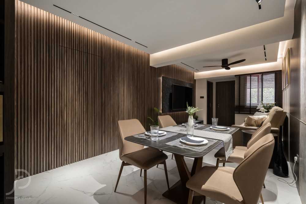 Modern Living Room with TV Console and Wallpaper