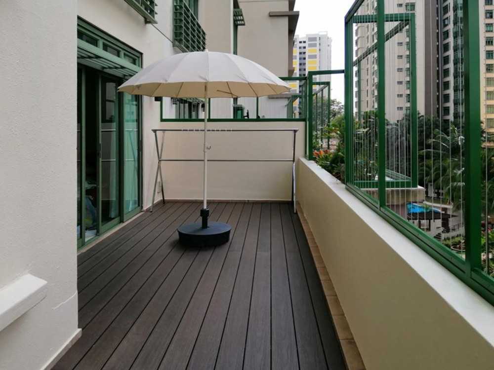 Scandinavian Balcony with Glass Door and Window Grille