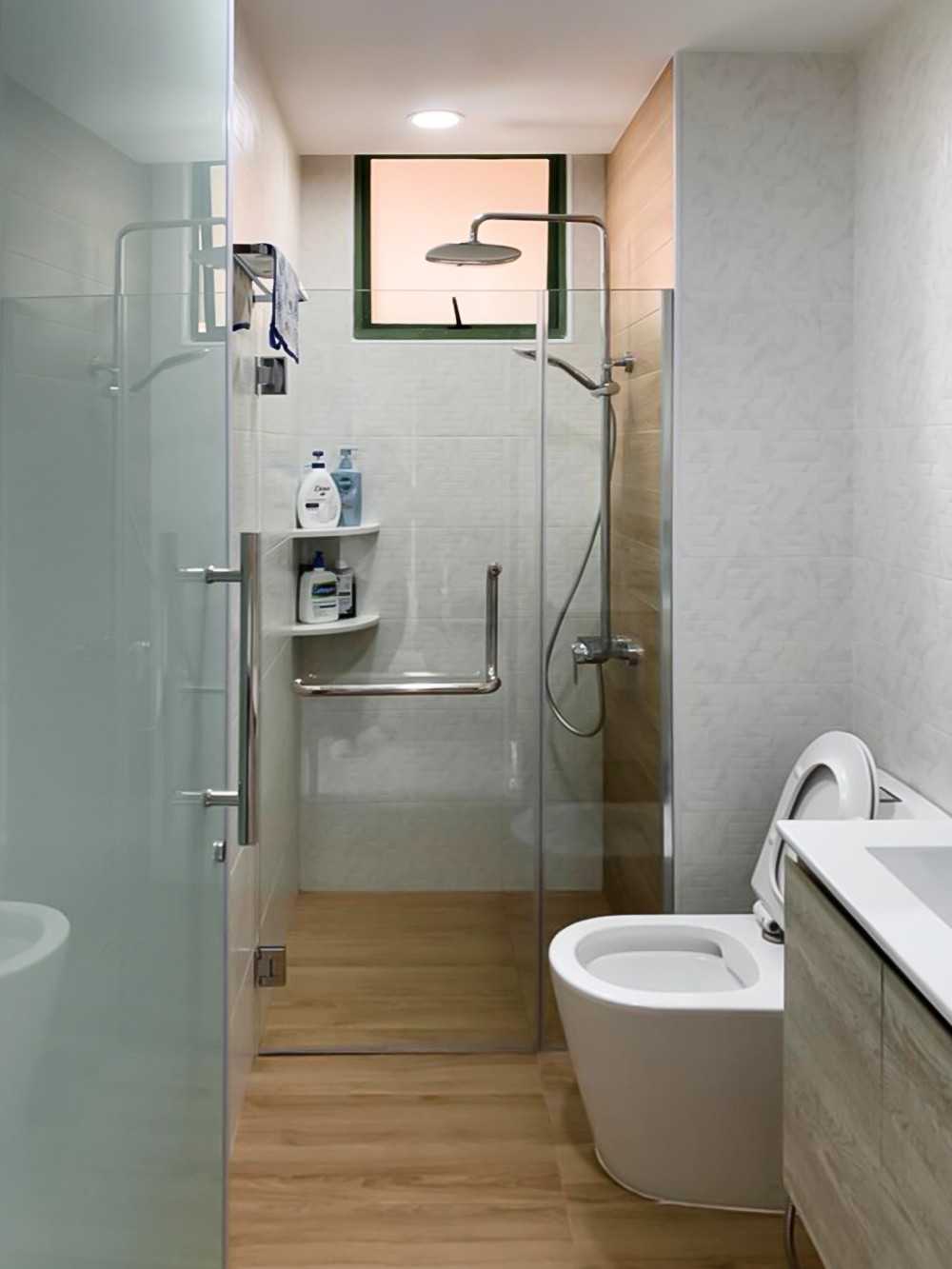Scandinavian Bathroom with Shower Screen and Bathroom Storage