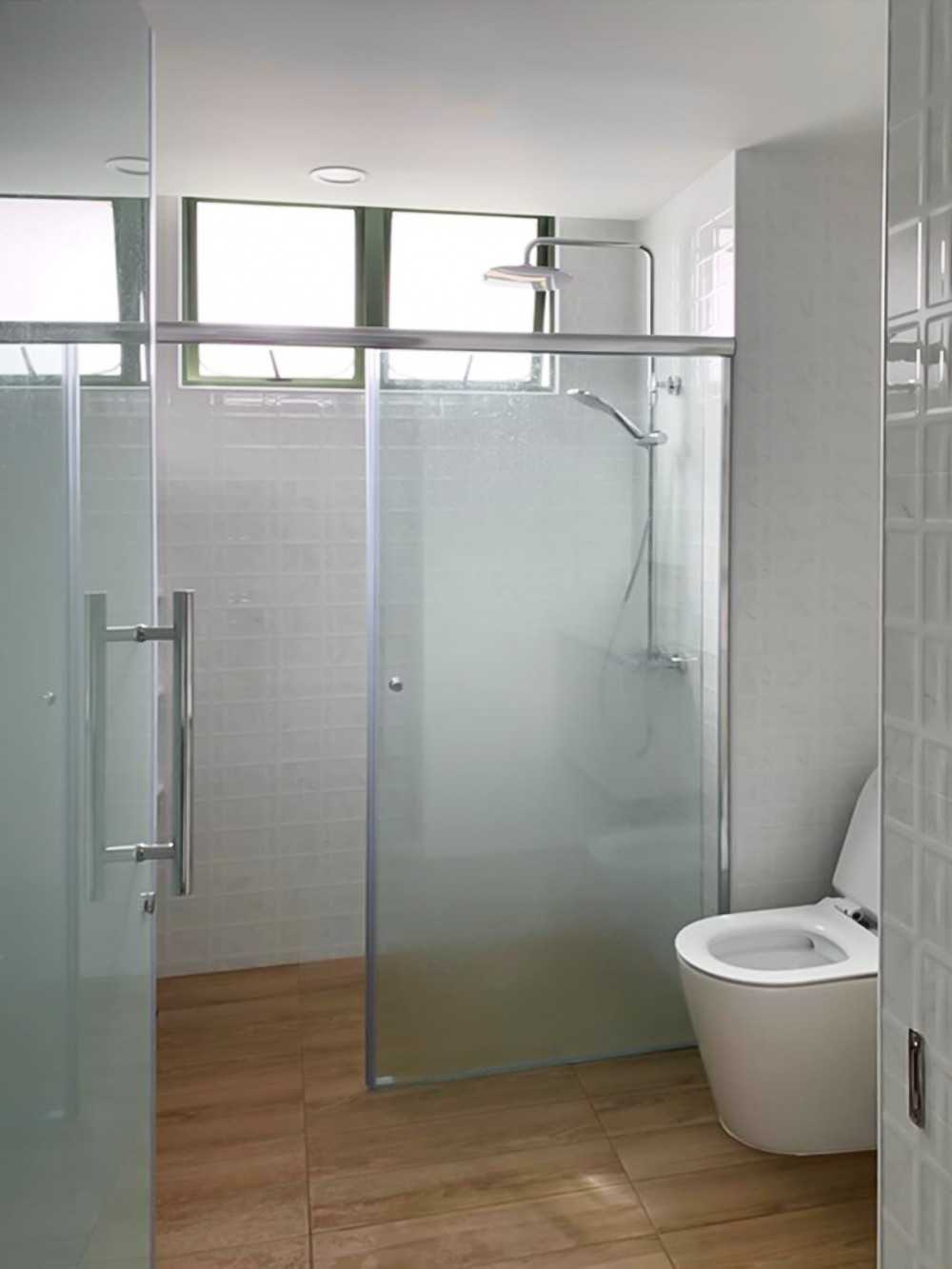 Scandinavian Bathroom with Shower Screen and Bathroom Storage