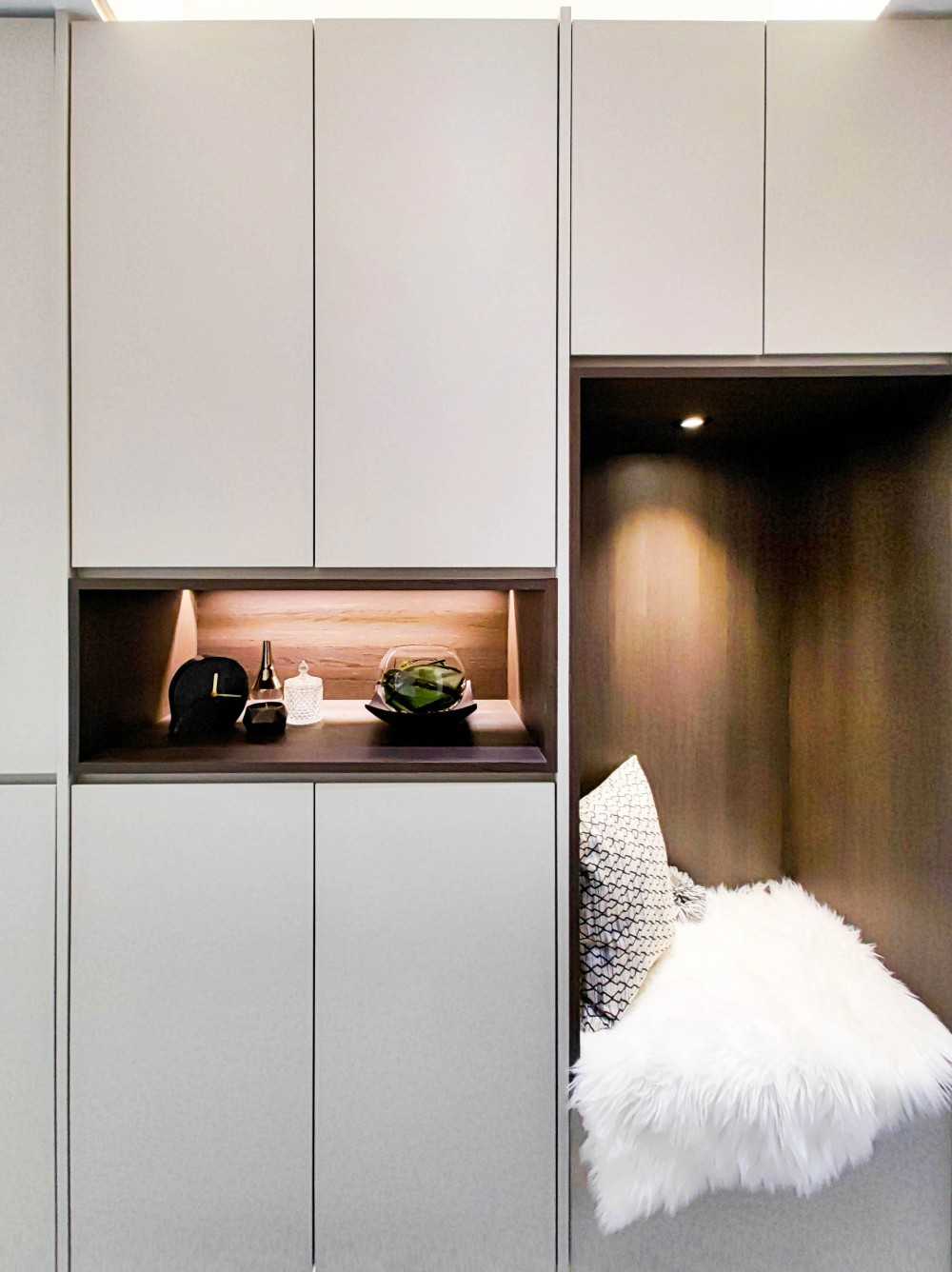 Modern Entryway with Seating Bench and Small Storage