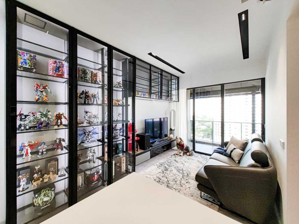 Modern Living Room with Sofa and Display Cabinets