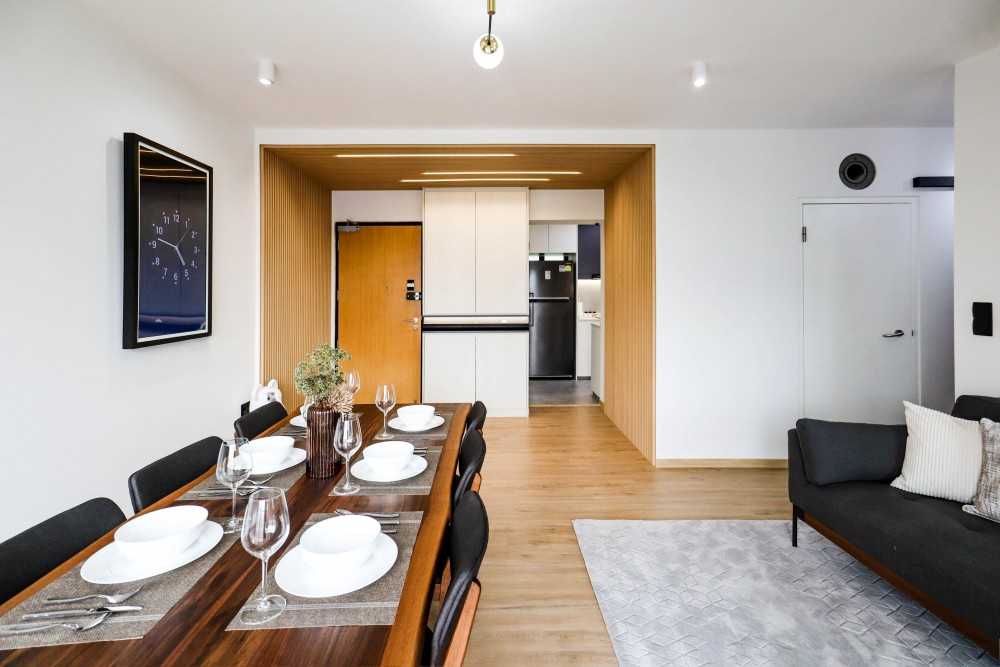 Scandinavian Dining Room with Ceiling Light and Dining Table