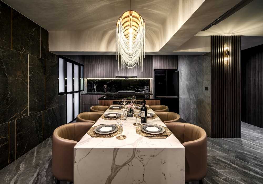 Modern Dining Room with Chandelier and Dining Table