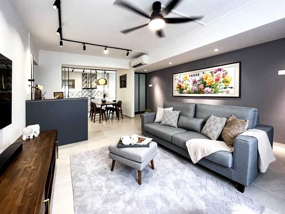 Scandinavian Living Room with Ceiling Light and Ceiling Fan