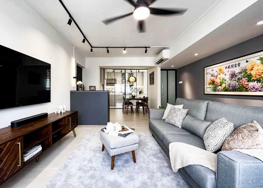 Scandinavian Living Room with Artwork and Ceiling Fan
