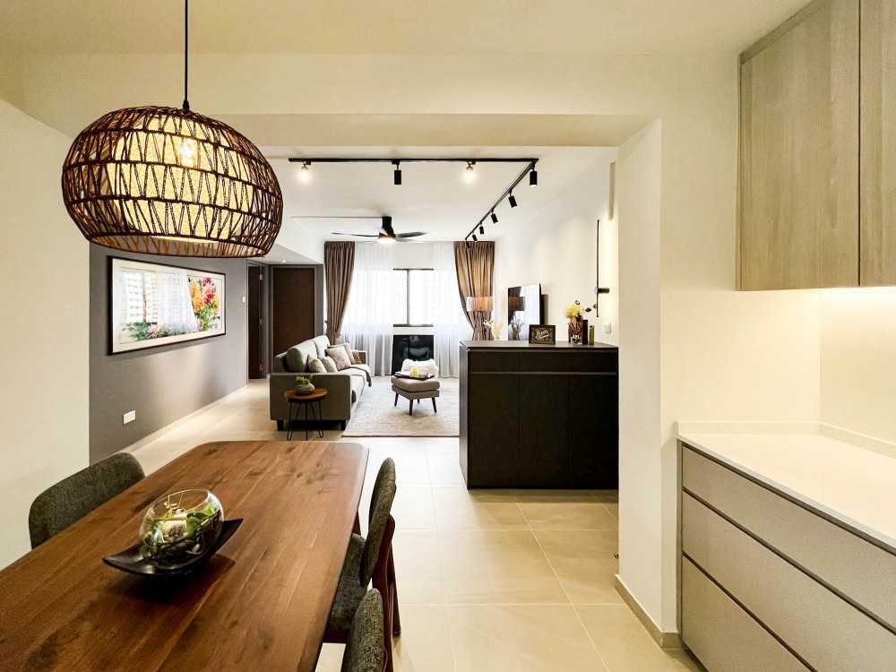 Scandinavian Dining Room with Ceiling Light and Dining Table