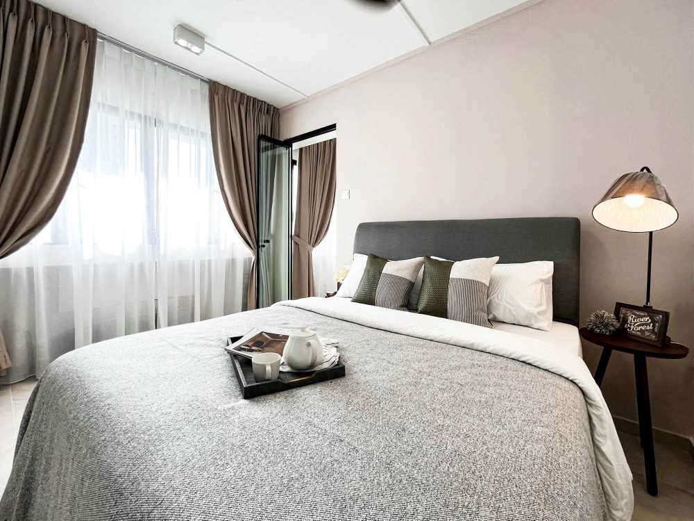 Scandinavian Bedroom with Bedside Table and Bed