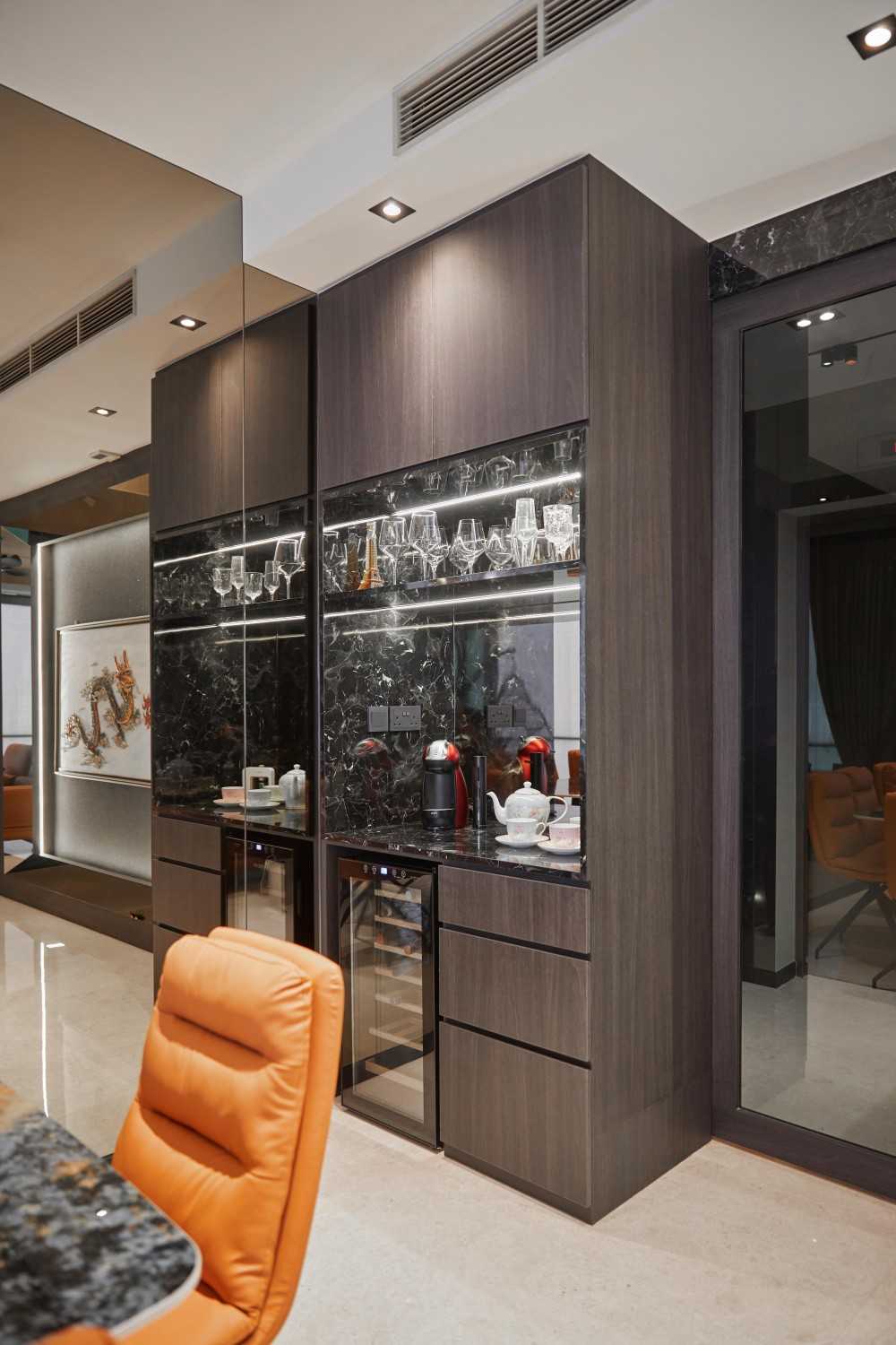 Modern Dining Room with Sideboard and Paintings