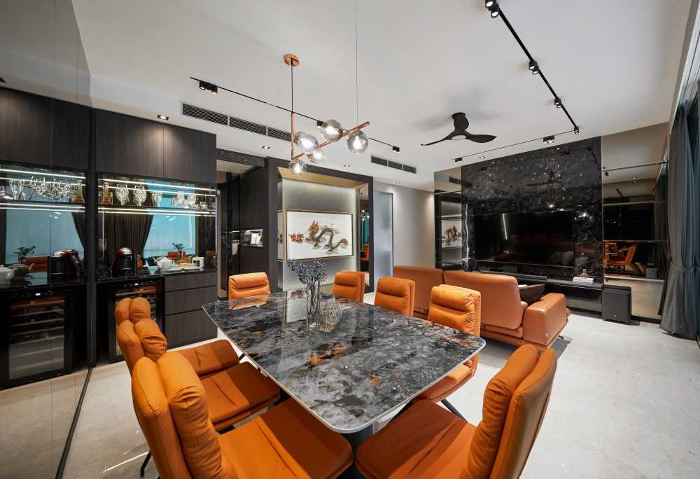 Modern Dining Room with TV Console and Dining Table