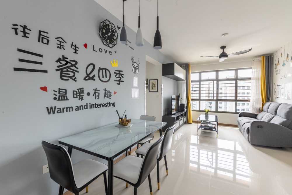 Contemporary Dining Room with Drop Light and Dining Table