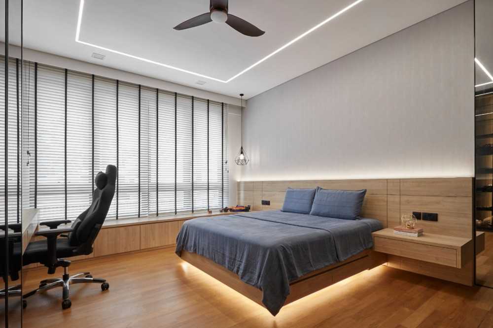 Modern Bedroom with Built-in Bed and Window Seat